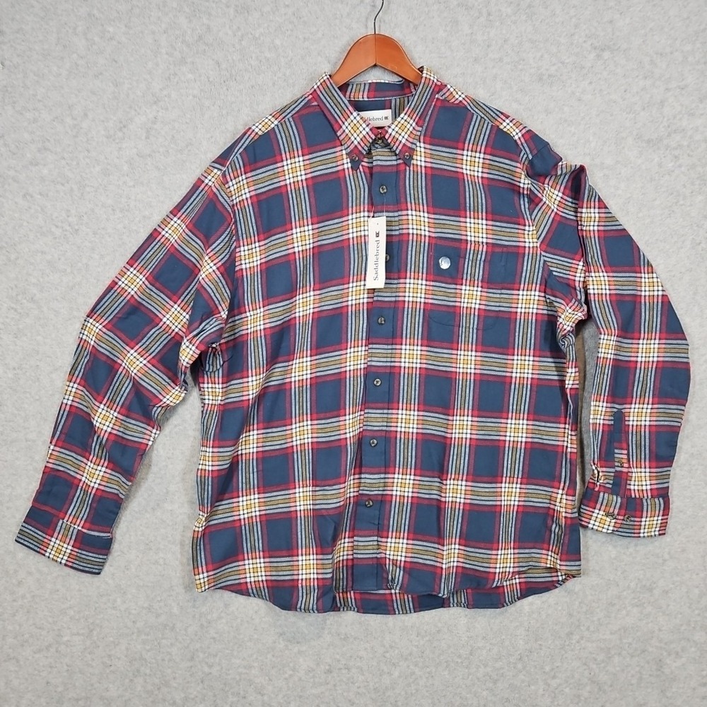 Saddlebred Flannel Button Shirt Mens XXL Classic Fit Plaid Long Sleeve NWT